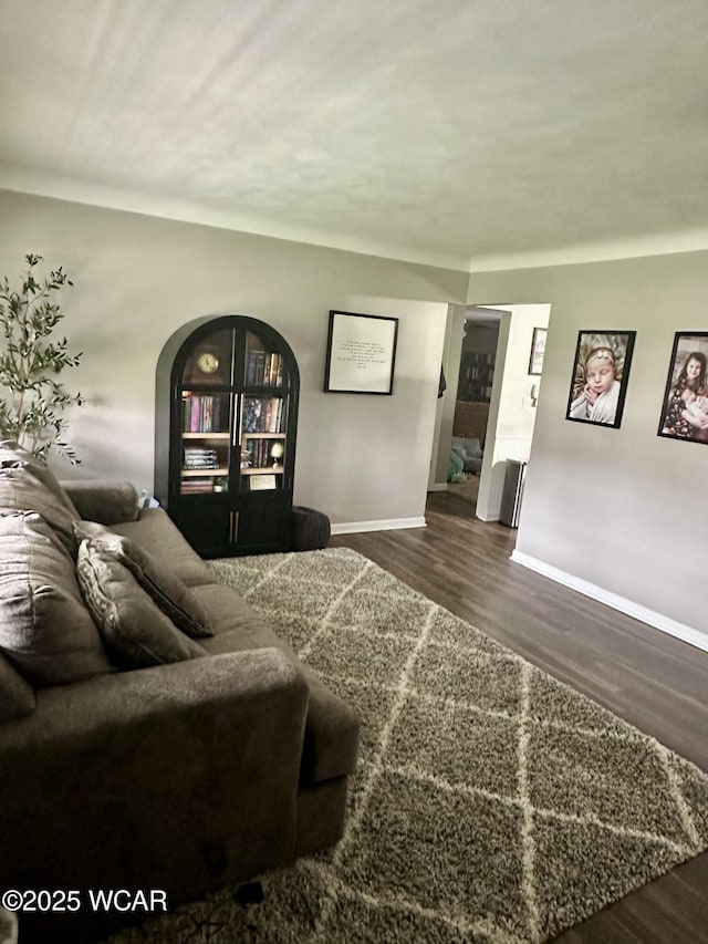 living room with wood finished floors and baseboards