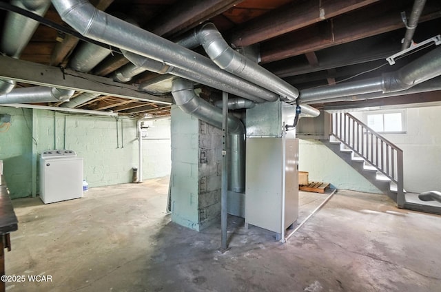 1574 Oakland Pkwy, Lima, OH 45805 - below grade area with washer / clothes dryer, stairway, and heating unit