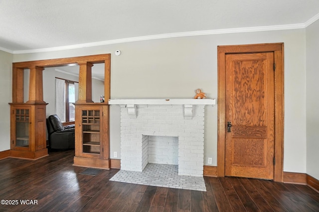 1574 Oakland Pkwy, Lima, OH 45805 - unfurnished living room with crown molding, wood finished floors, and a fireplace