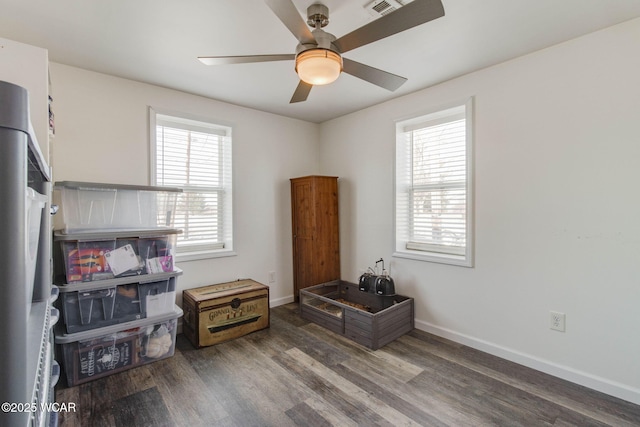 miscellaneous room with hardwood / wood-style floors and ceiling fan