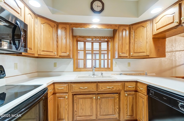 kitchen featuring range with electric cooktop, black dishwasher, and sink