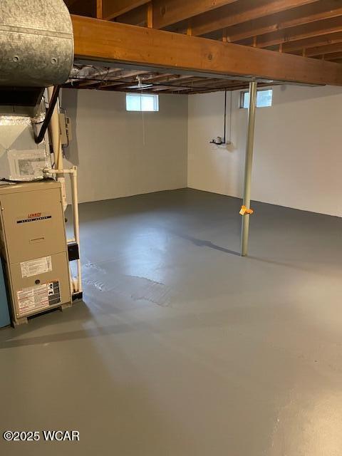 basement with heating unit