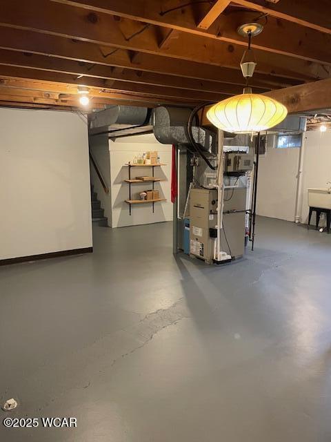 basement with heating unit