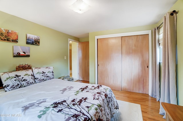 bedroom with a closet and light wood-type flooring