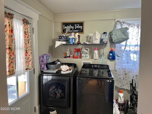 laundry room with laundry area and washing machine and clothes dryer