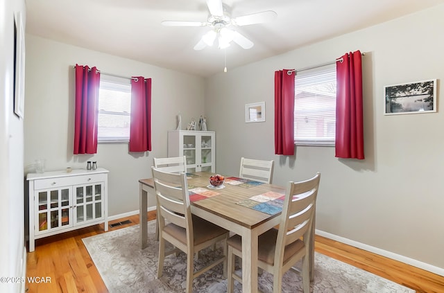 dining room featuring hardwood / wood-style floors and ceiling fan