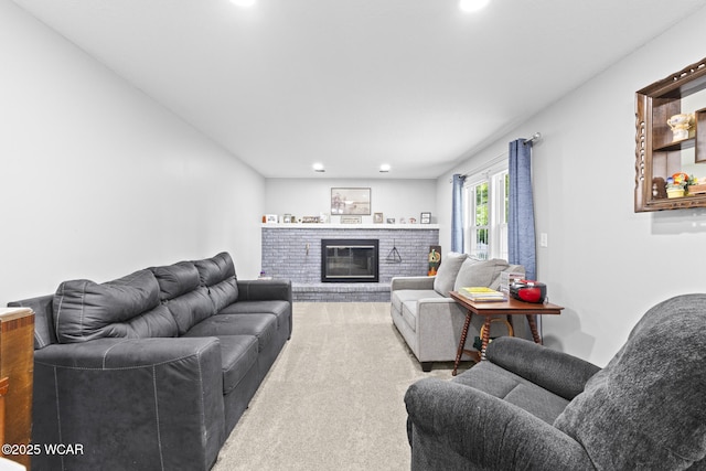 120 Barnsbury Dr, Lima, OH 45804 - living room featuring carpet floors, recessed lighting, and a brick fireplace