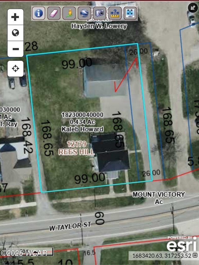 514 W Taylor St, Mount Victory, OH 43340 - aerial view of property's location featuring property boundaries highlighted