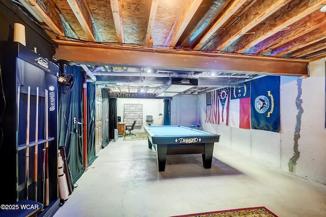 recreation room featuring pool table and concrete floors