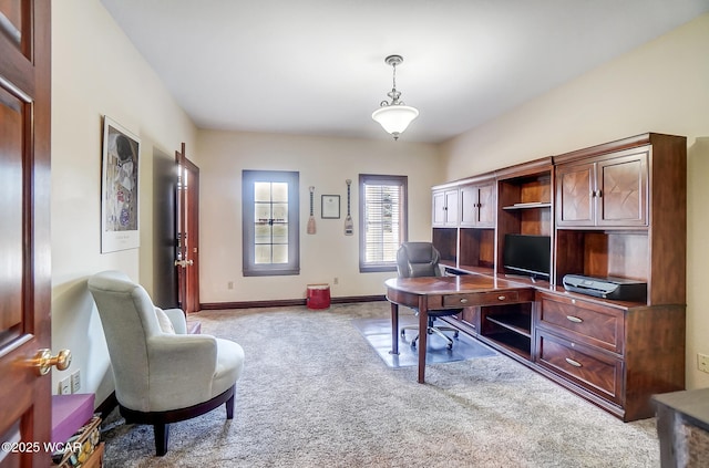 view of carpeted home office