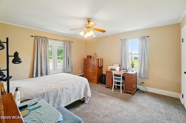 414 N State St, Delphos, OH 45833 - carpeted bedroom with multiple windows, crown molding, baseboards, and ceiling fan