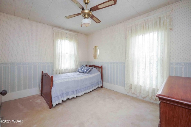 315 W Main St, Cairo, OH 45820 - bedroom featuring wallpapered walls, carpet, and a ceiling fan