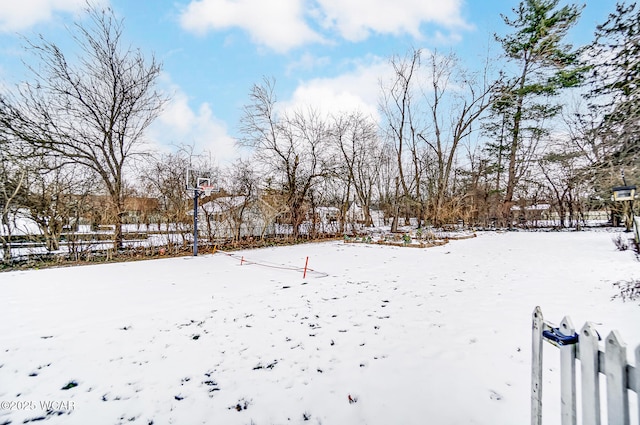 view of yard layered in snow