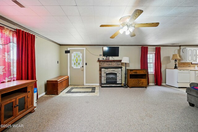 1398 Lutz Rd, Lima, OH 45801 - living room with healthy amount of natural light, carpet, ceiling fan, baseboards, and crown molding