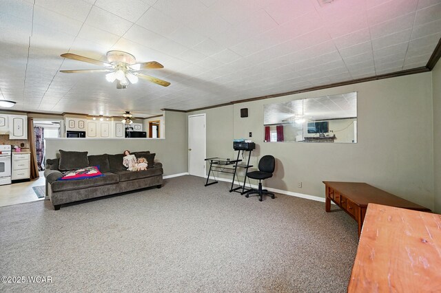 1398 Lutz Rd, Lima, OH 45801 - living area featuring crown molding, ceiling fan, and baseboards