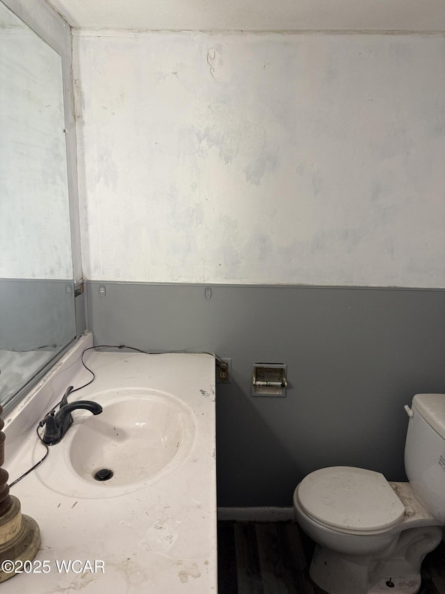 half bath featuring toilet and vanity
