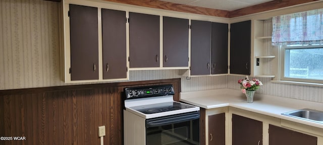 kitchen with sink and electric range oven