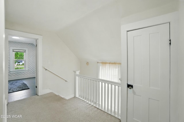 510 N Walnut St, Van Wert, OH 45891 - corridor featuring an upstairs landing, carpet, and lofted ceiling