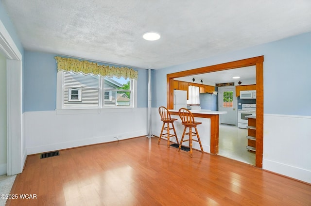510 N Walnut St, Van Wert, OH 45891 - kitchen with white appliances, a peninsula, light wood-style floors, and plenty of natural light