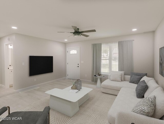 3232 Schooler Rd, Lima, OH 45806 - living room with recessed lighting, ceiling fan, and light wood-style floors