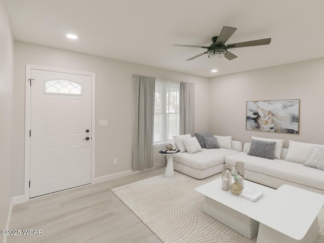 3232 Schooler Rd, Lima, OH 45806 - living room featuring light wood-style floors, ceiling fan, and recessed lighting