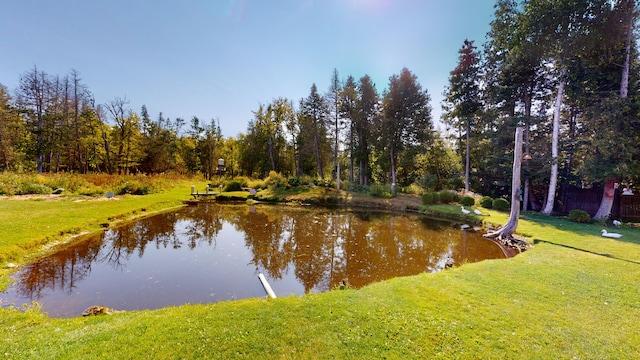 view of water feature with a wooded view