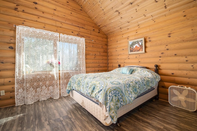 bedroom featuring wooden ceiling, lofted ceiling, and wood finished floors