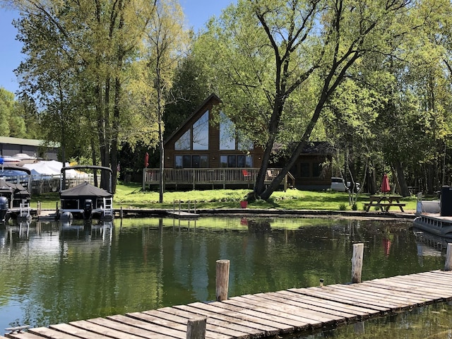 view of dock with a water view