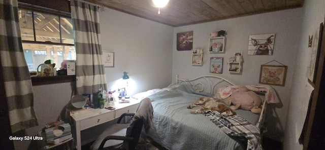 bedroom with wooden ceiling