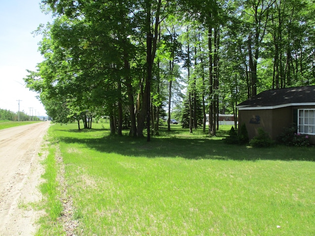 view of yard featuring dirt driveway