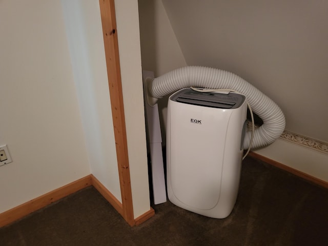 interior details with baseboards and carpet