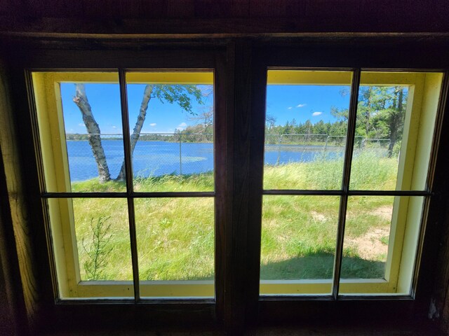 interior details with a water view