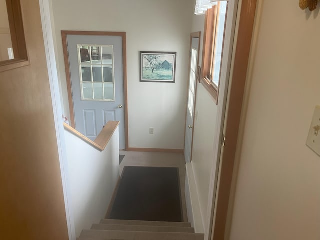 stairway with baseboards and plenty of natural light