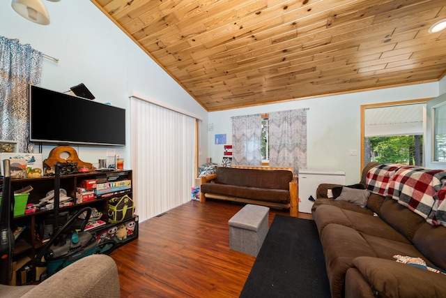 3551 W Otsego Lake Dr, Gaylord, MI 49735 - living room with wooden ceiling, high vaulted ceiling, and wood finished floors