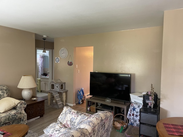 living area with light wood-style floors