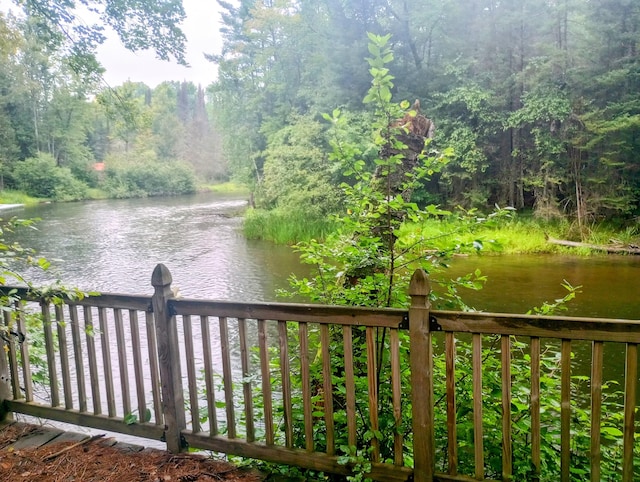 view of water feature with a wooded view