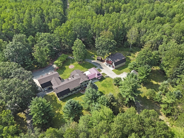 aerial view featuring a forest view