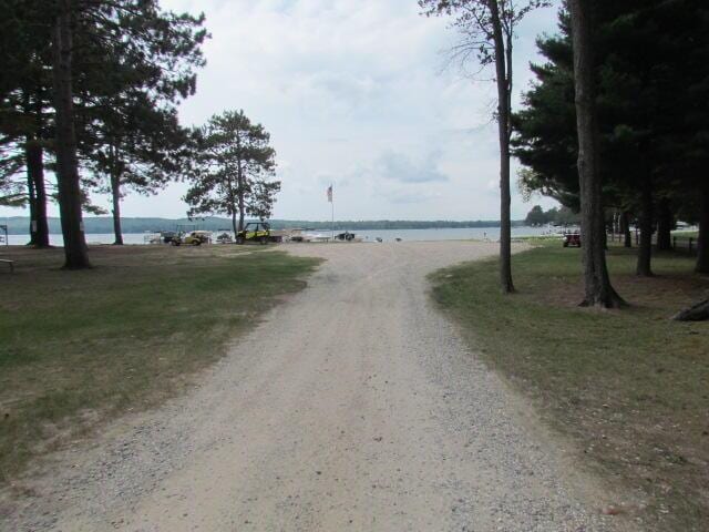 view of road featuring a water view