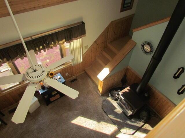 interior space with stairway and carpet