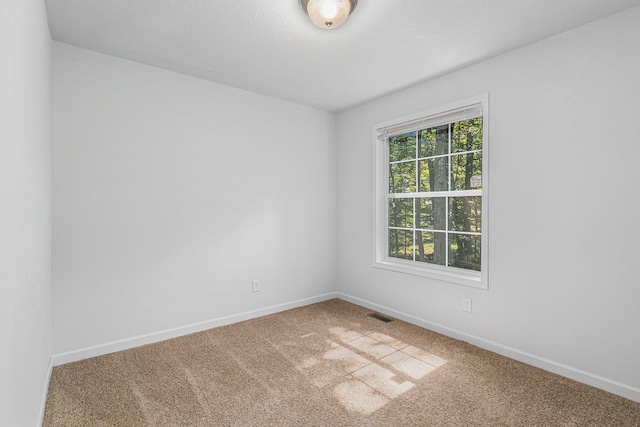 spare room with visible vents, baseboards, and carpet