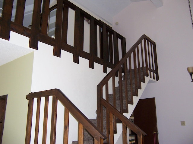 stairway with a towering ceiling