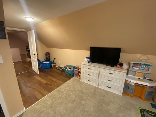 playroom with lofted ceiling