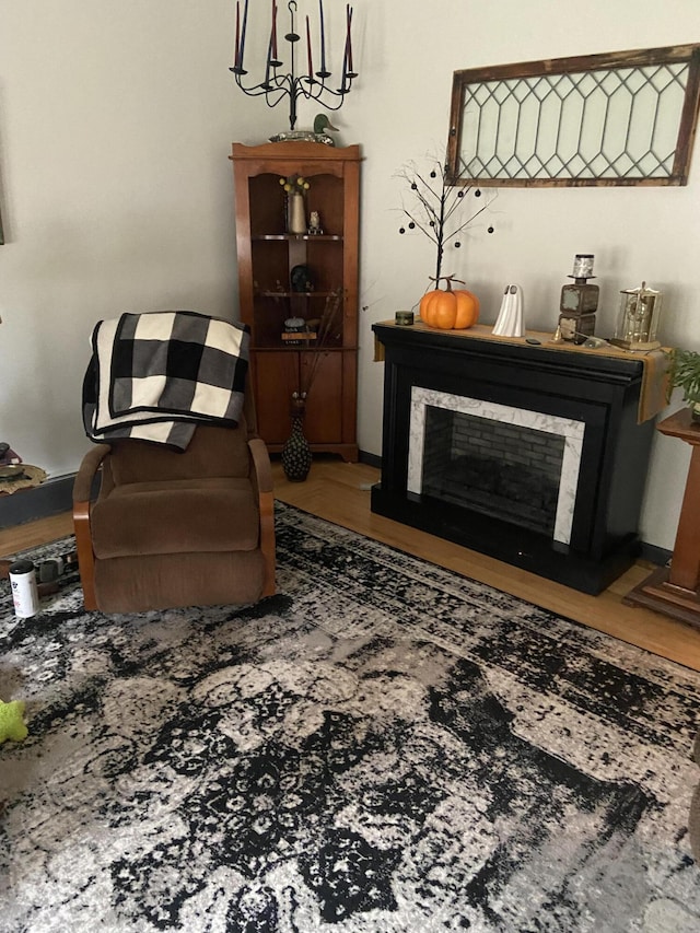 living area with a fireplace