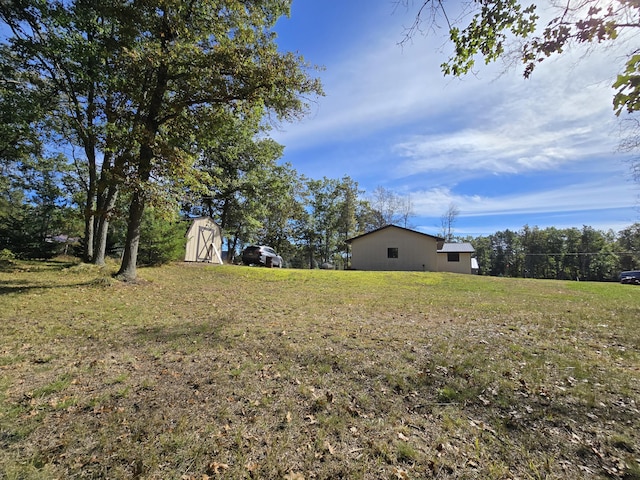 view of yard featuring a storage unit and an outdoor structure