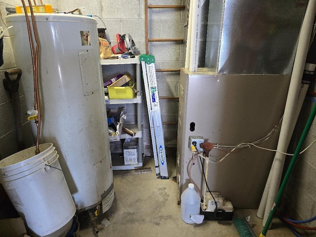 utility room with heating unit and gas water heater