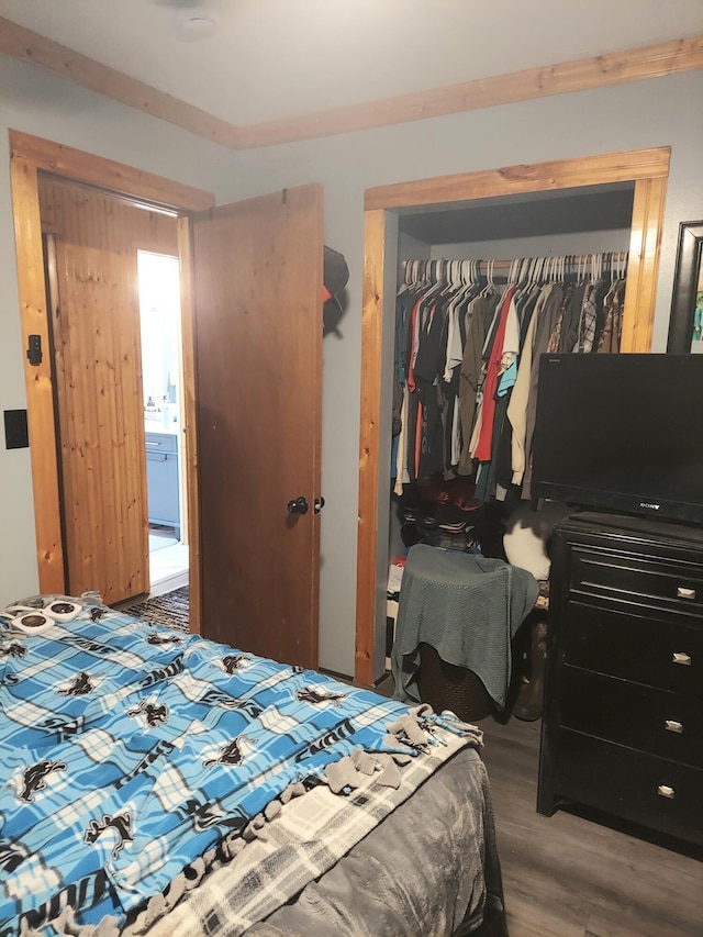 bedroom with a closet and wood finished floors