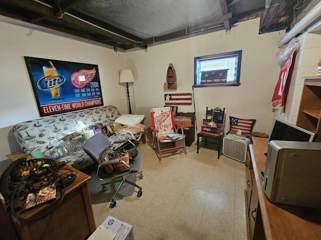 home office with tile patterned floors