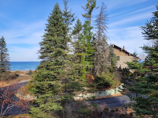 exterior space with a water view