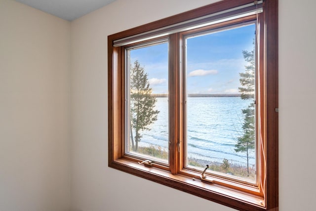 interior details with a water view