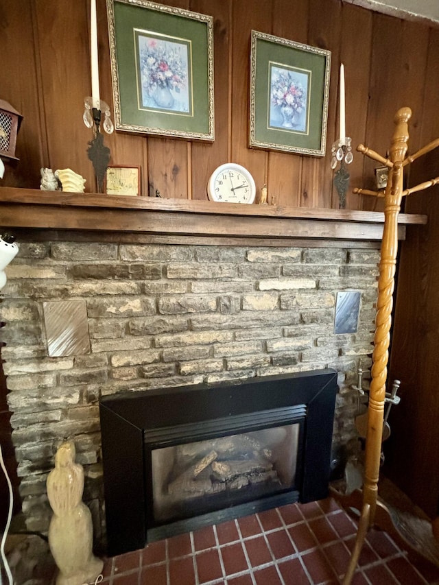 interior details featuring a fireplace